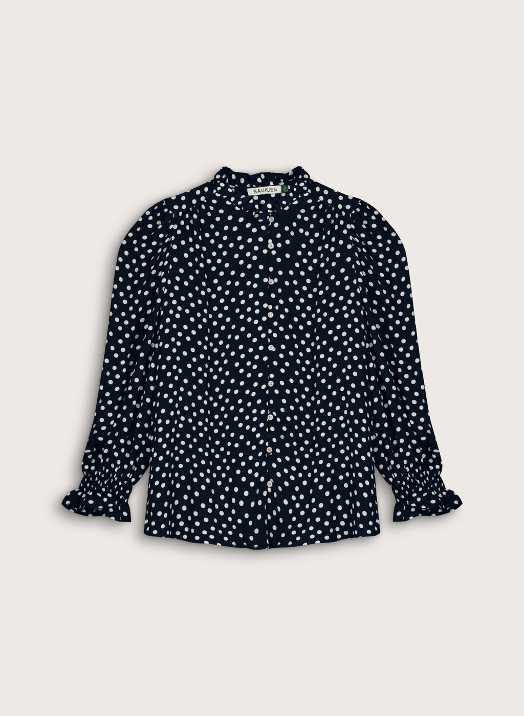 Cela Puff Sleeve Blouse - Classic Navy Polka Baukjen