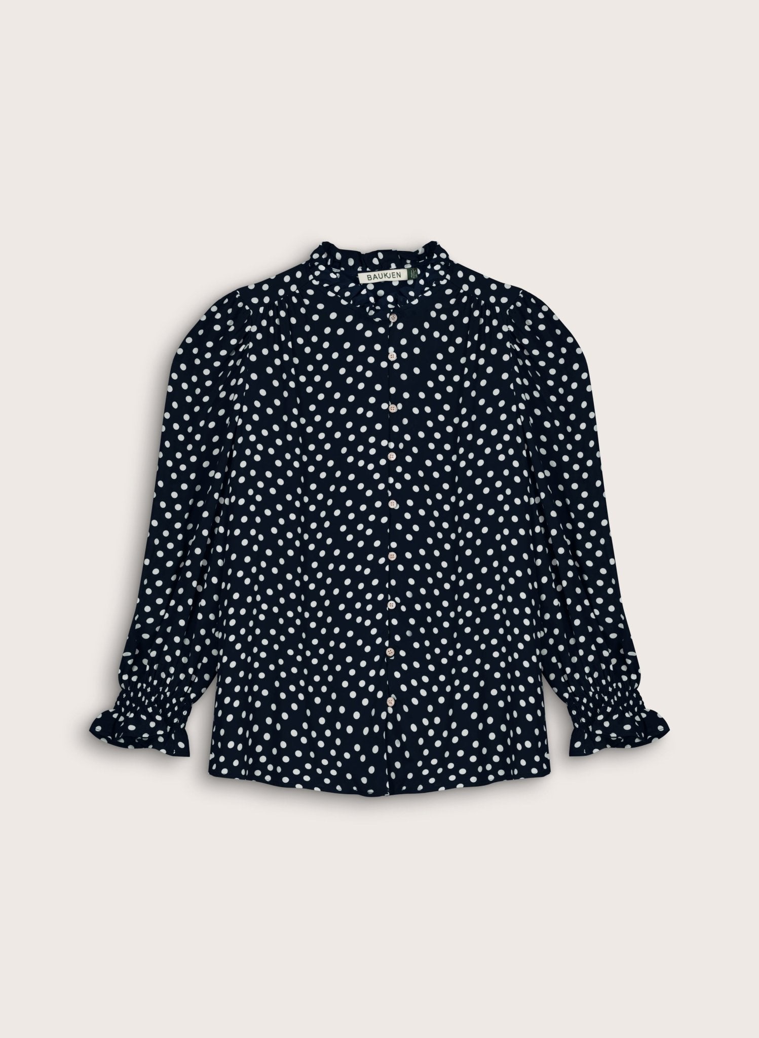 Cela Puff Sleeve Blouse - Classic Navy Polka Baukjen