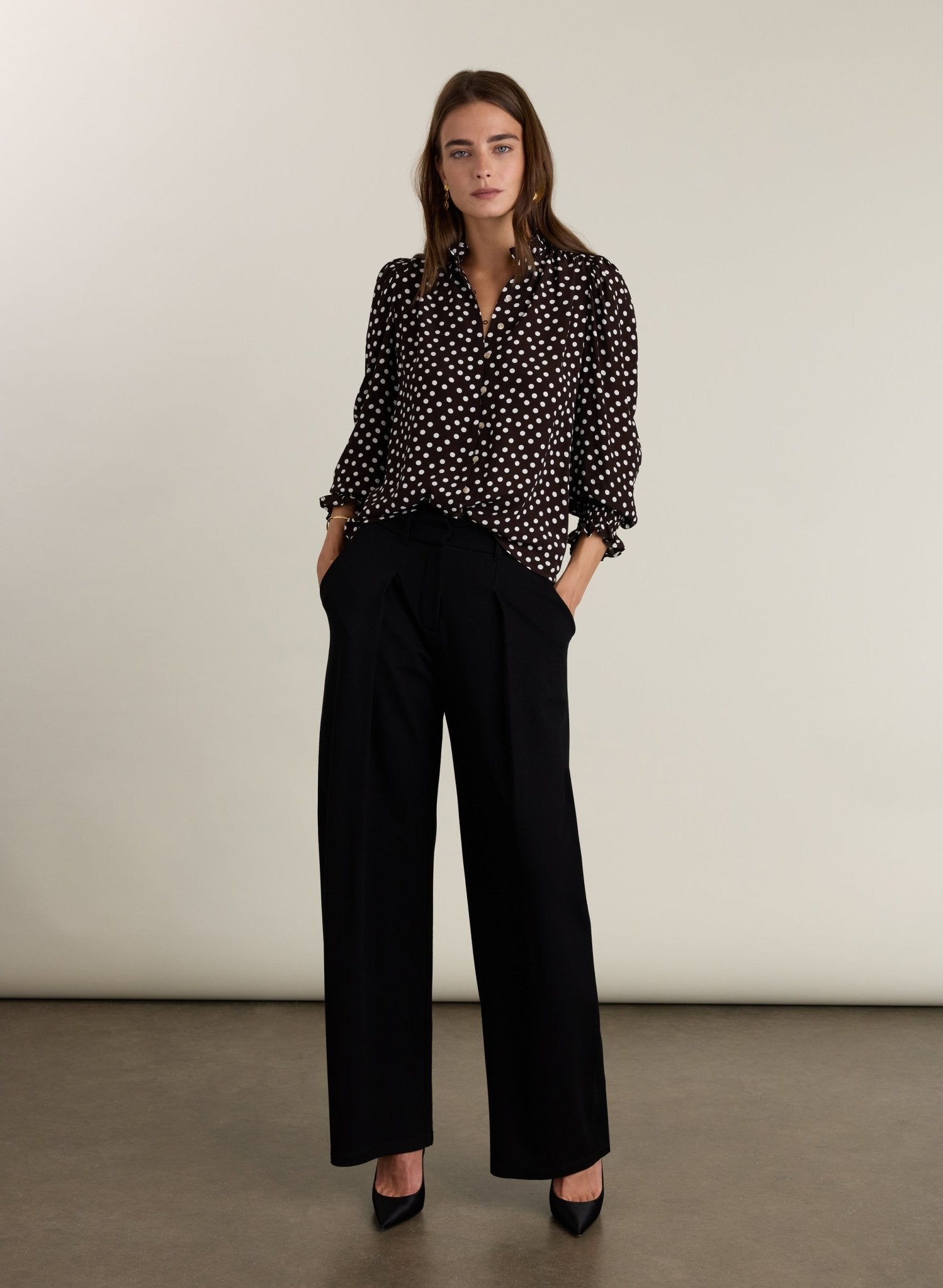 Cela Puff Sleeve Blouse - Dark Chocolate Polka | Baukjen