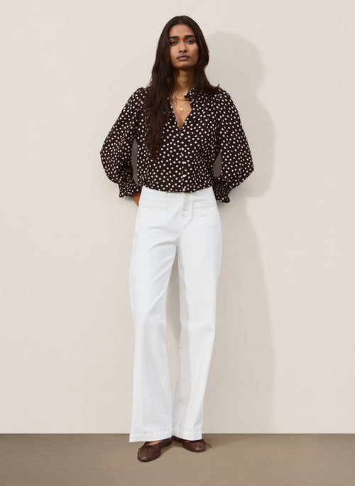 Cela Puff Sleeve Blouse - Dark Chocolate Polka Baukjen