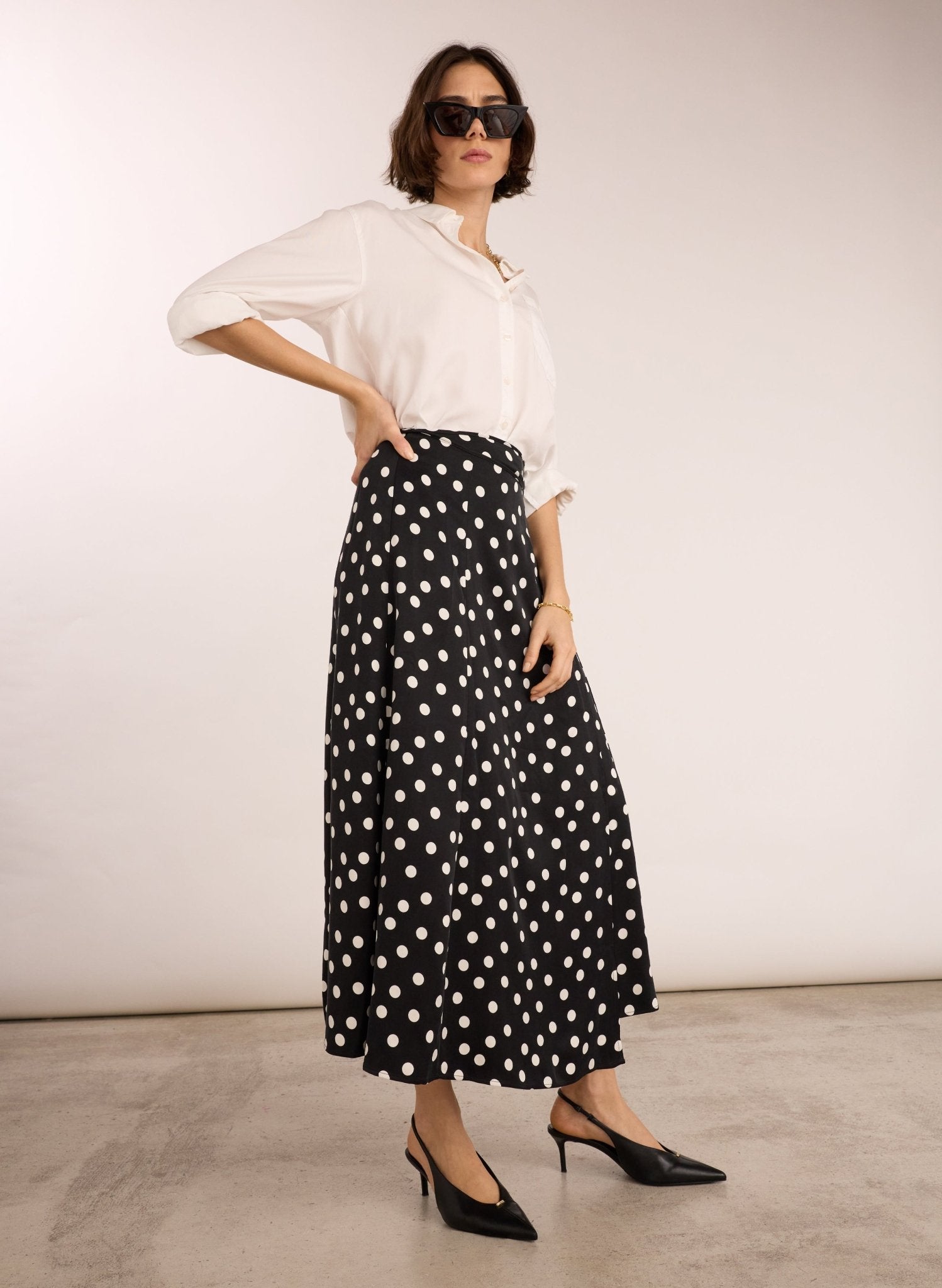 Celeste Cupro Skirt  - Black Polka Dot Print Baukjen