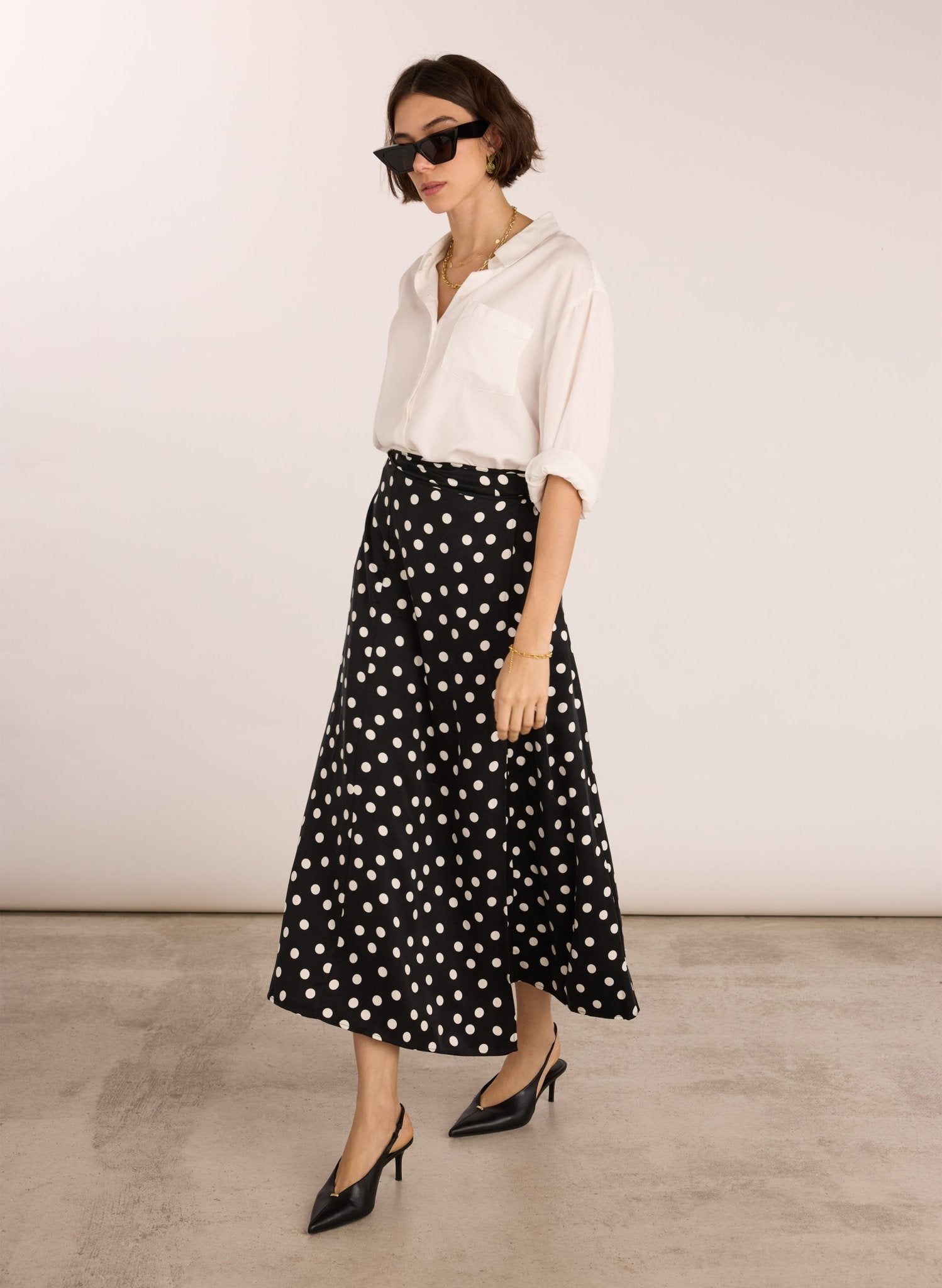 Celeste Cupro Skirt  - Black Polka Dot Print Baukjen