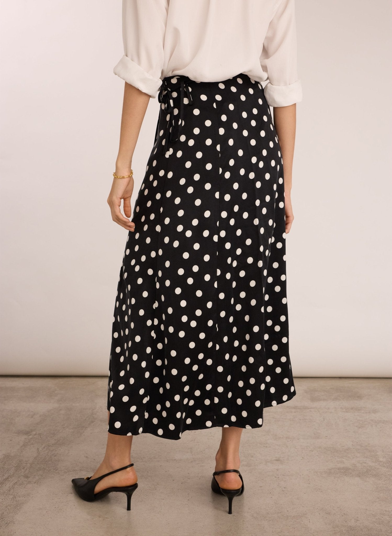 Celeste Cupro Skirt  - Black Polka Dot Print Baukjen