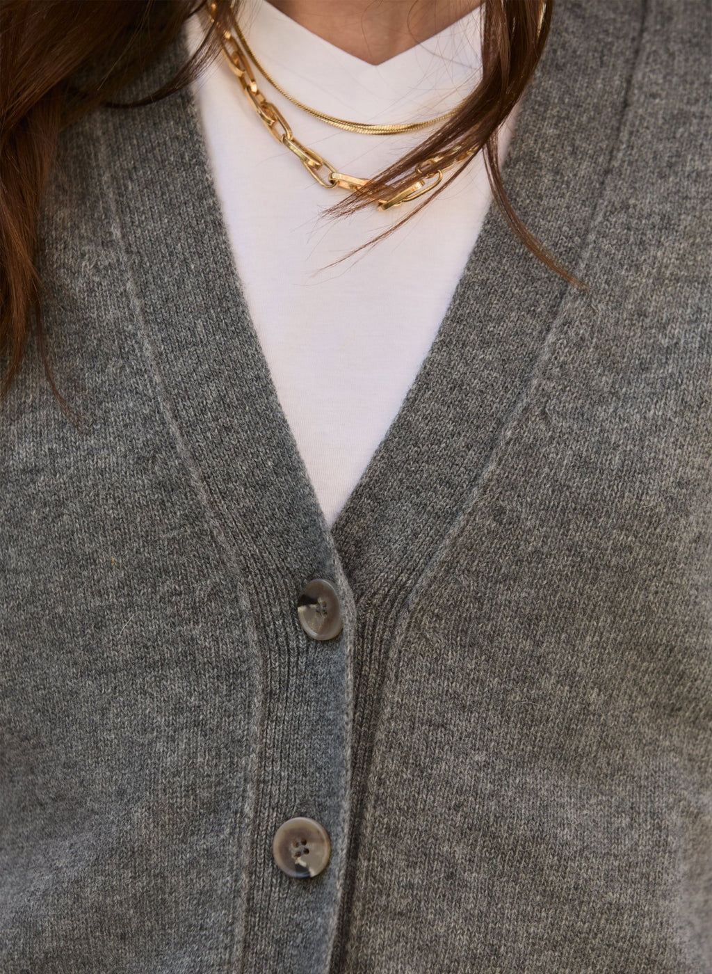 Celine V - neck Wool Blend Cardigan - Grey Marl Baukjen