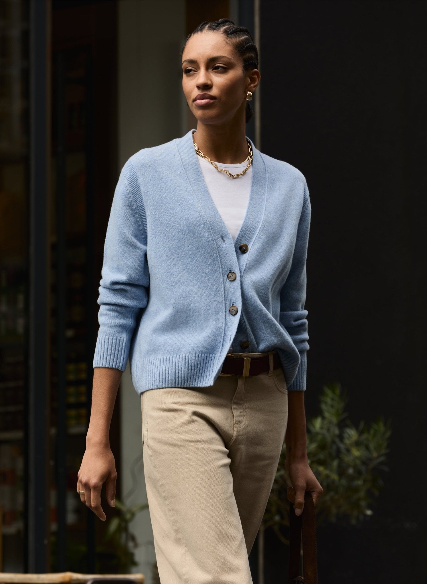 Celine V-neck Wool Blend Cardigan - Light Blue | Baukjen