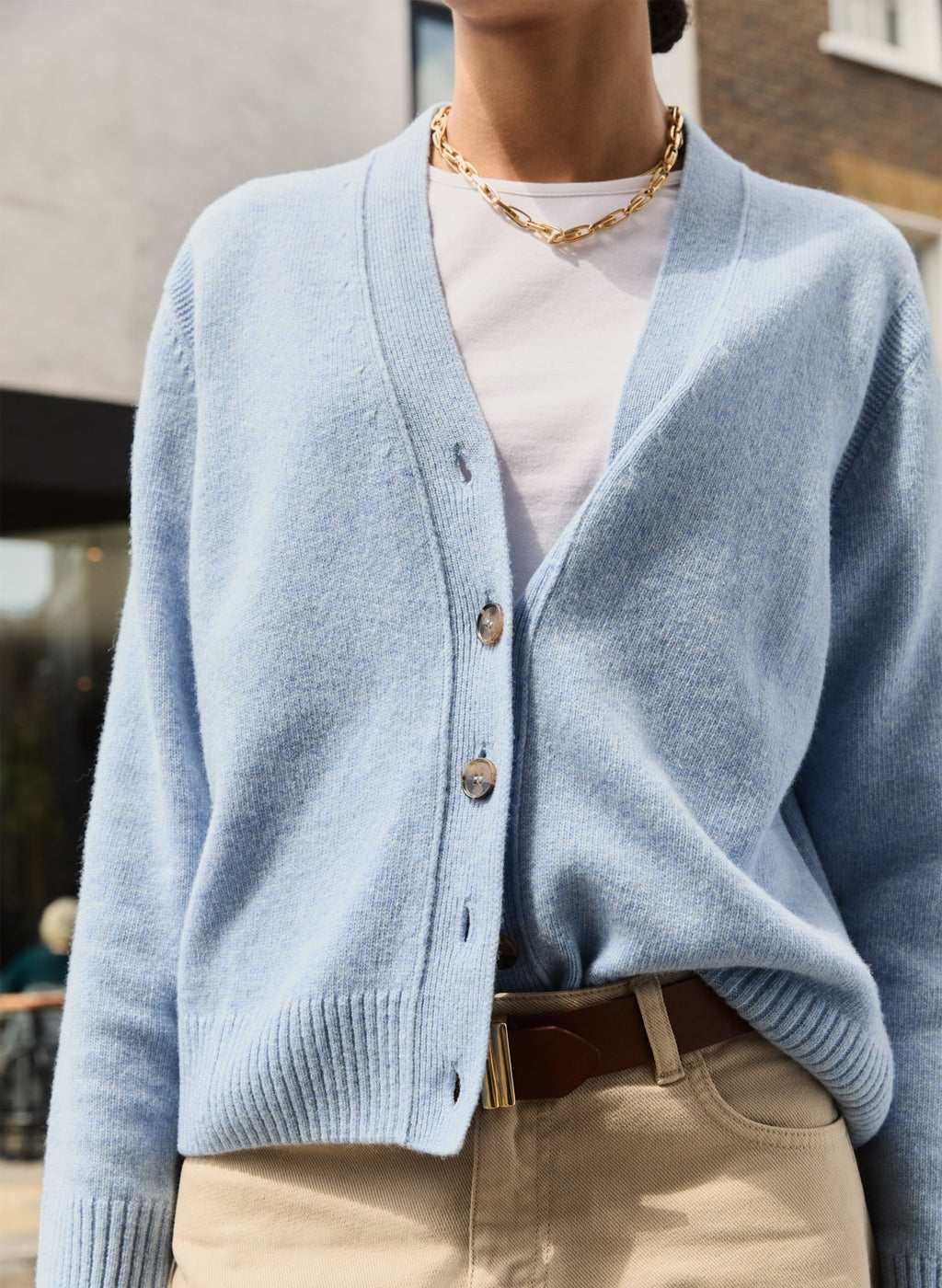 Celine V - neck Wool Blend Cardigan - Light Blue Baukjen