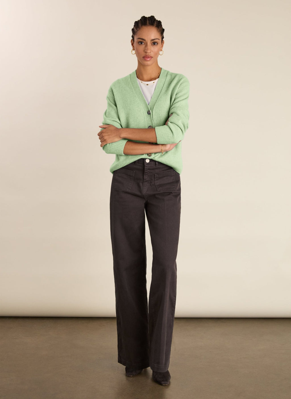 Celine V - neck Wool Blend Cardigan - Mint Baukjen