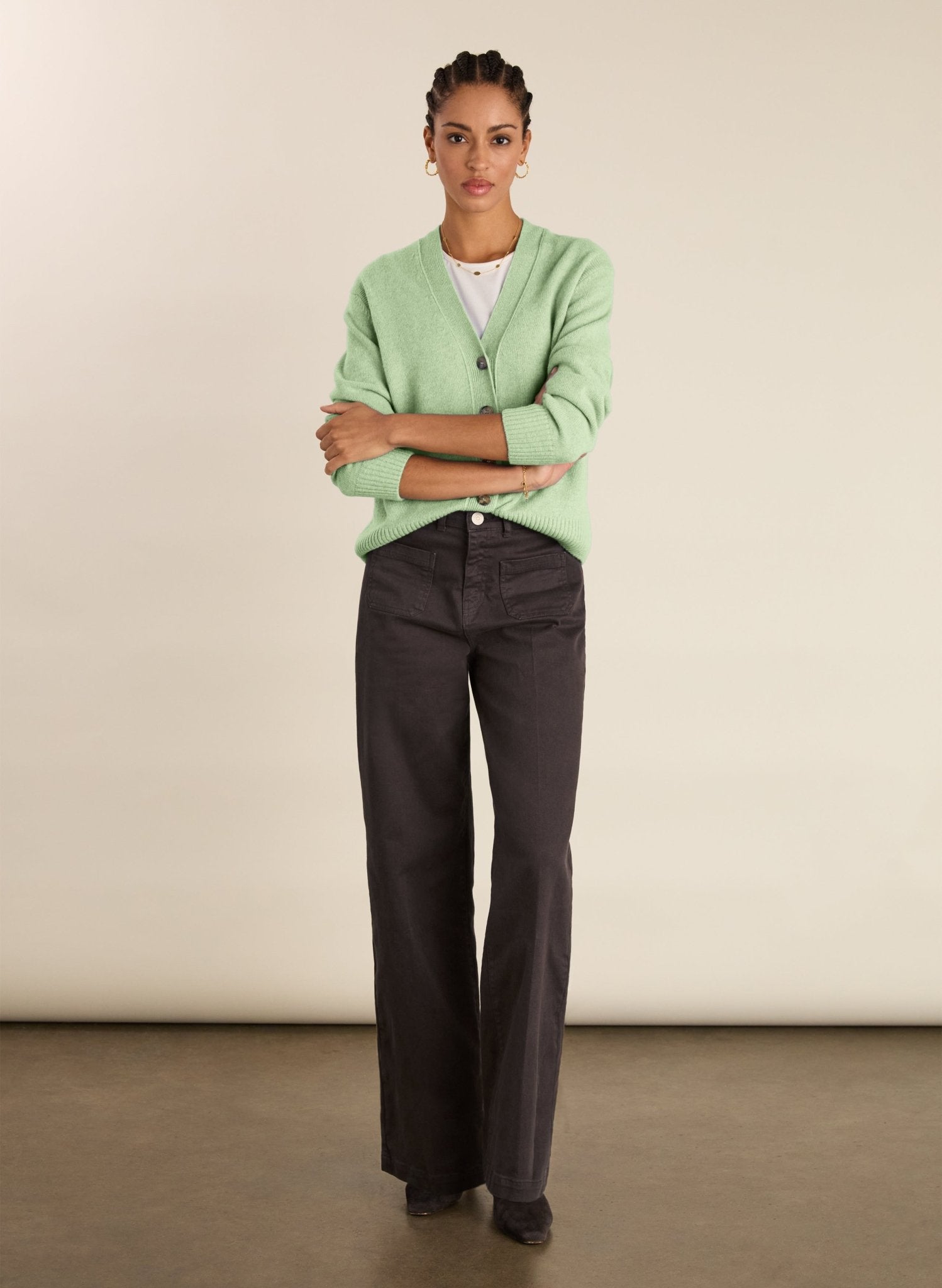 Celine V - neck Wool Blend Cardigan - Mint Baukjen