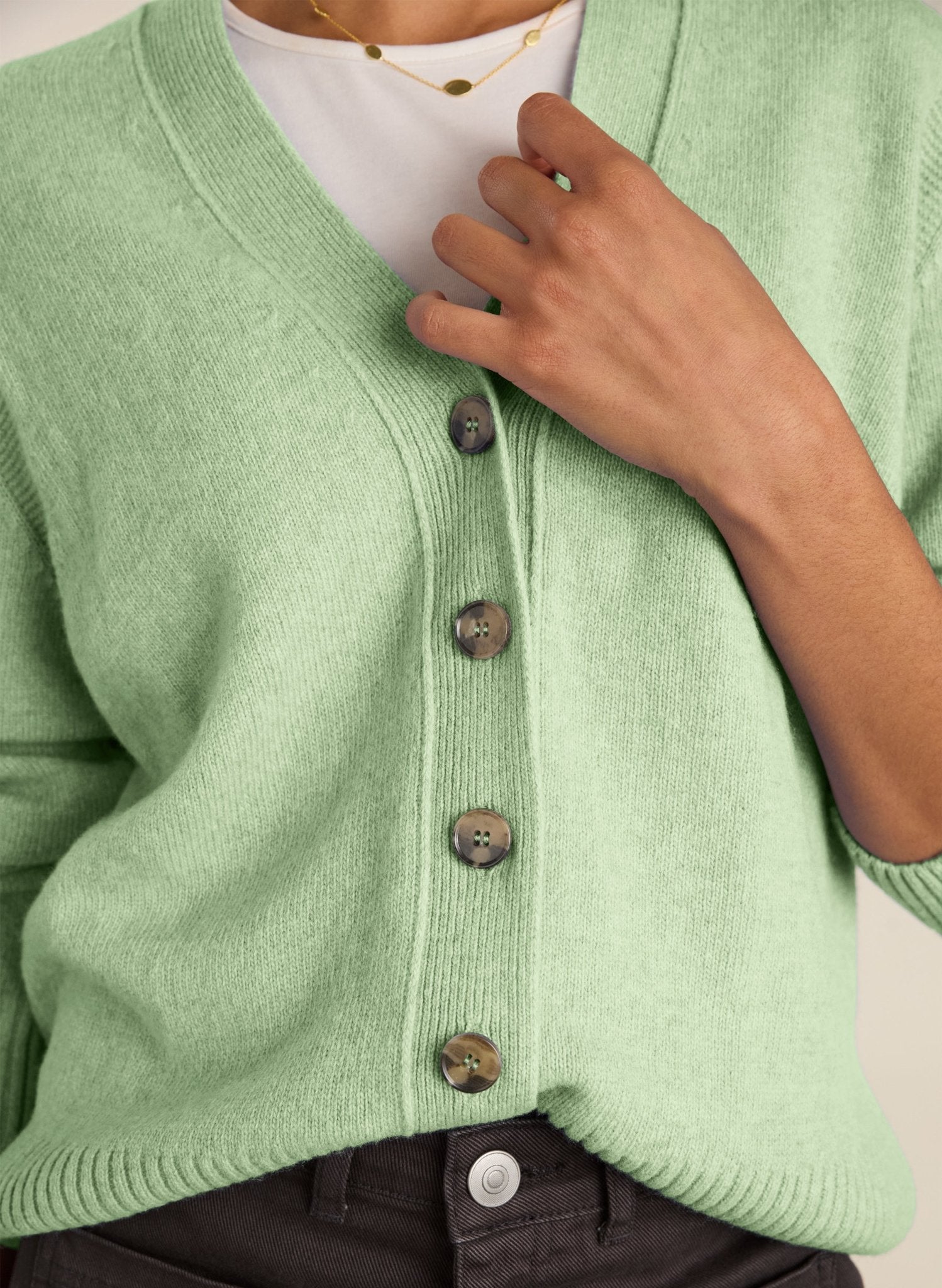 Celine V - neck Wool Blend Cardigan - Mint Baukjen