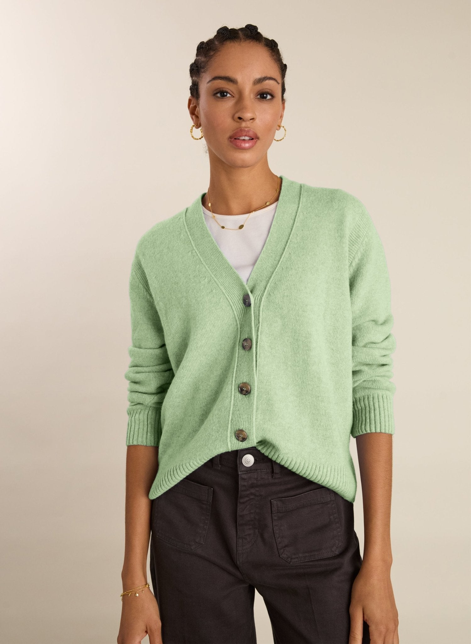Celine V - neck Wool Blend Cardigan - Mint Baukjen