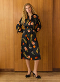 Cemile Printed Midi Dress - Black Floral Sprig Baukjen