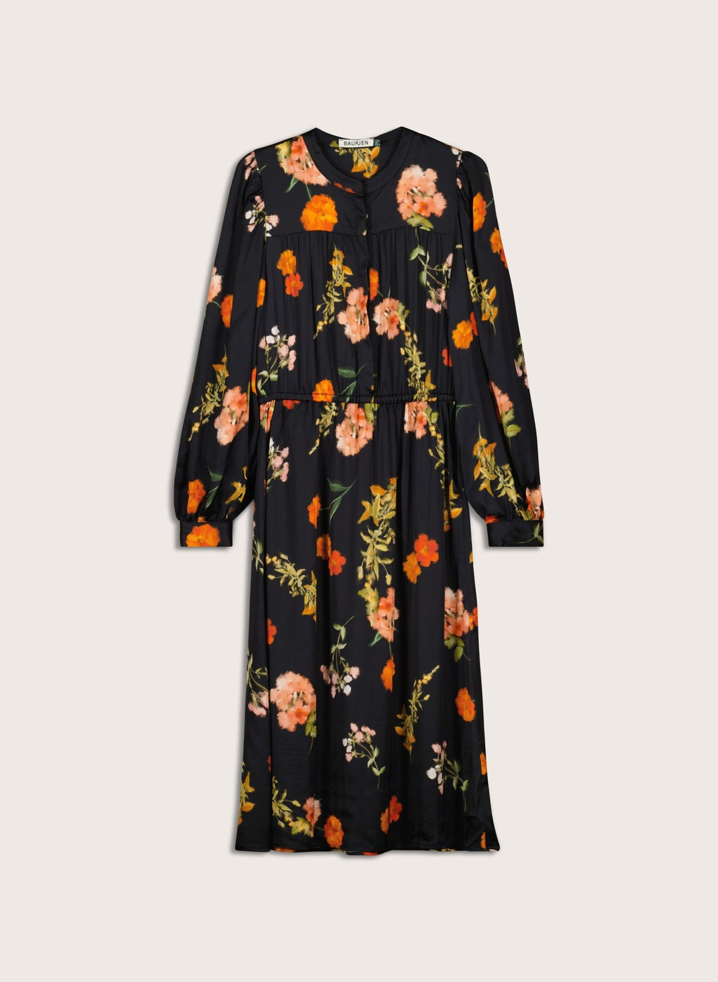 Cemile Printed Midi Dress - Black Floral Sprig Baukjen