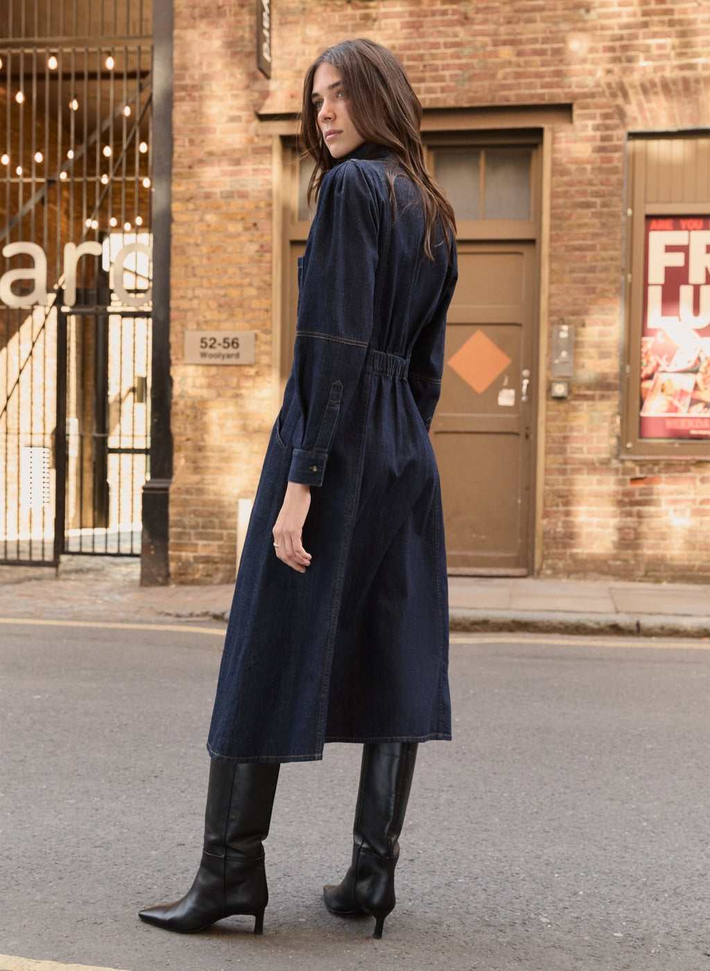 Channing Organic Denim Midi Dress - Dark Denim Baukjen