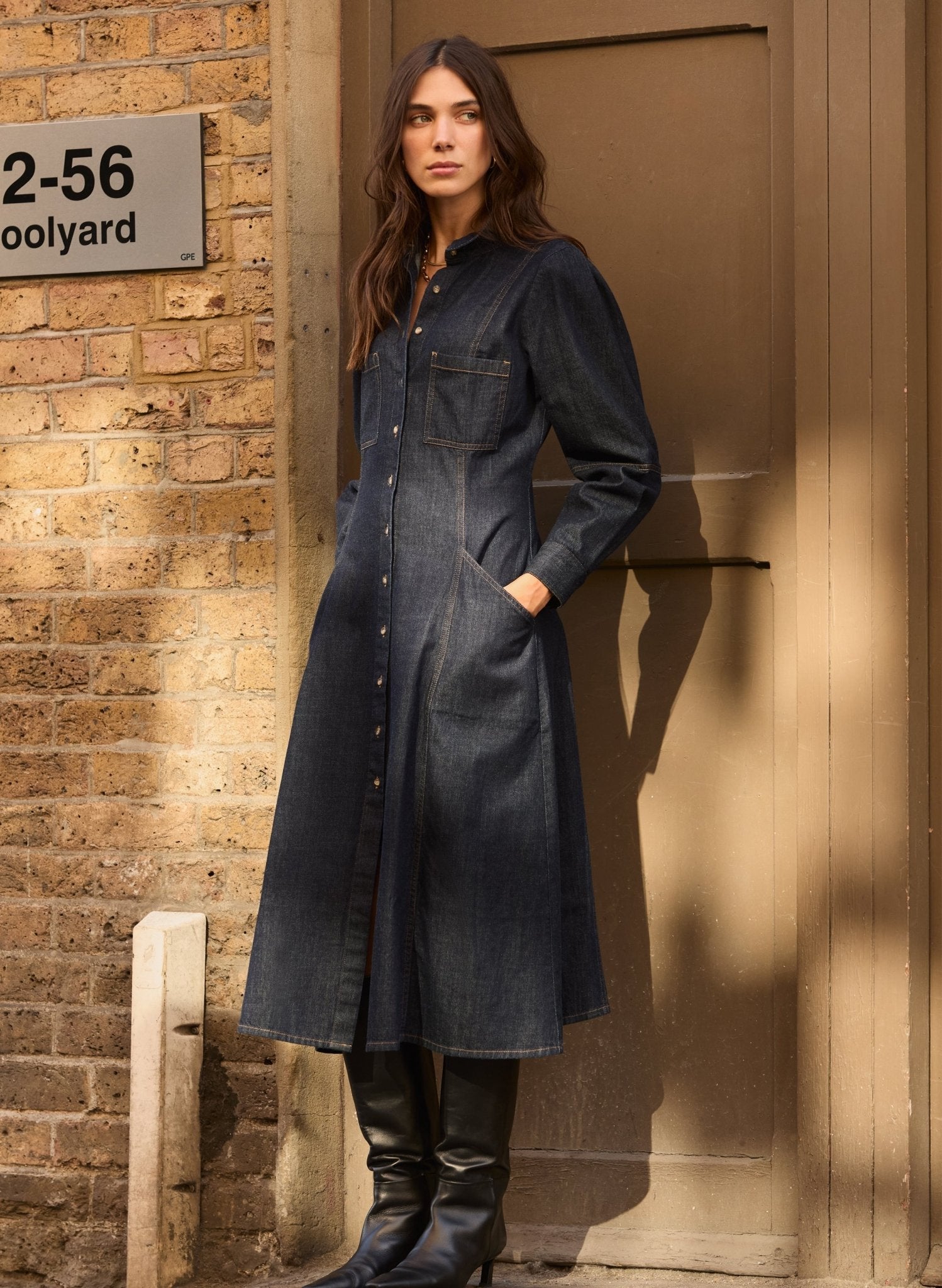 Baukjen Channing Organic Denim Midi Dress Dark Denim