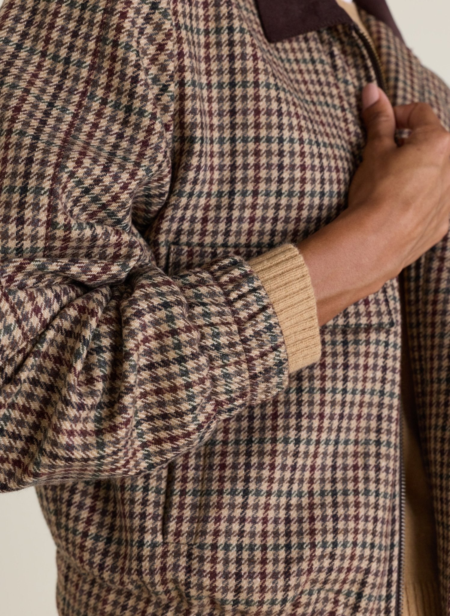 Charlie Puppytooth Bomber Jacket - Neutral Puppytooth Check Baukjen