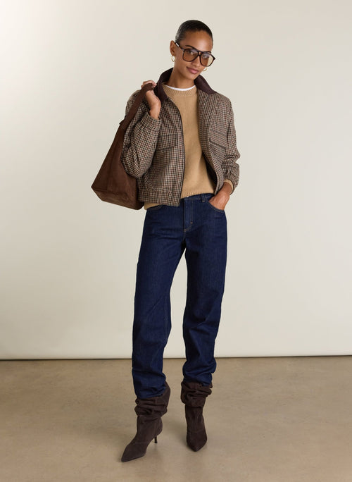 Charlie Puppytooth Bomber Jacket - Neutral Puppytooth Check Baukjen