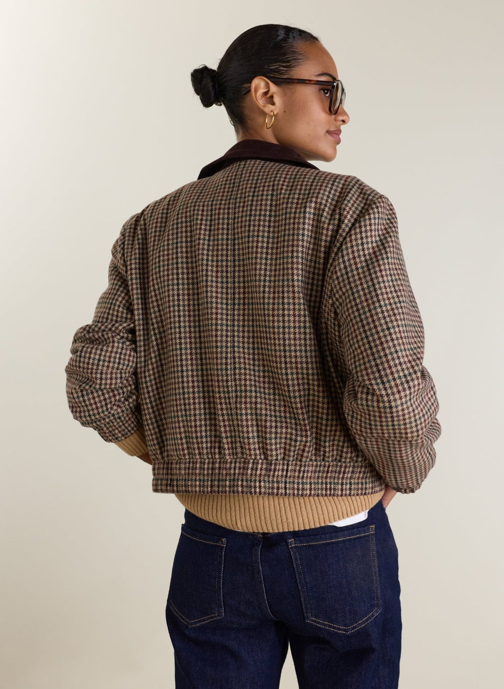 Charlie Puppytooth Bomber Jacket - Neutral Puppytooth Check Baukjen