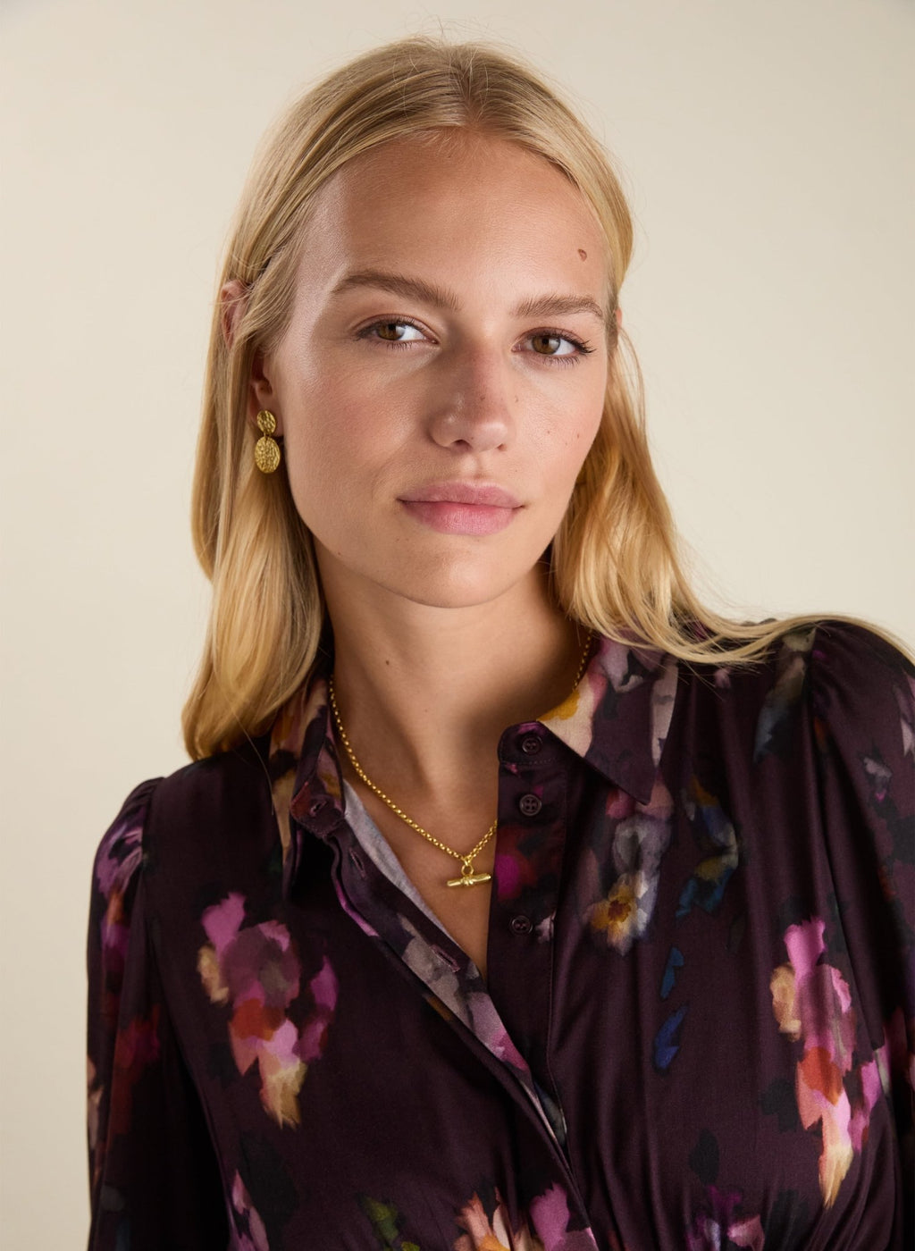 Charlotte Printed Midi Dress - Plum Watercolour Floral Baukjen