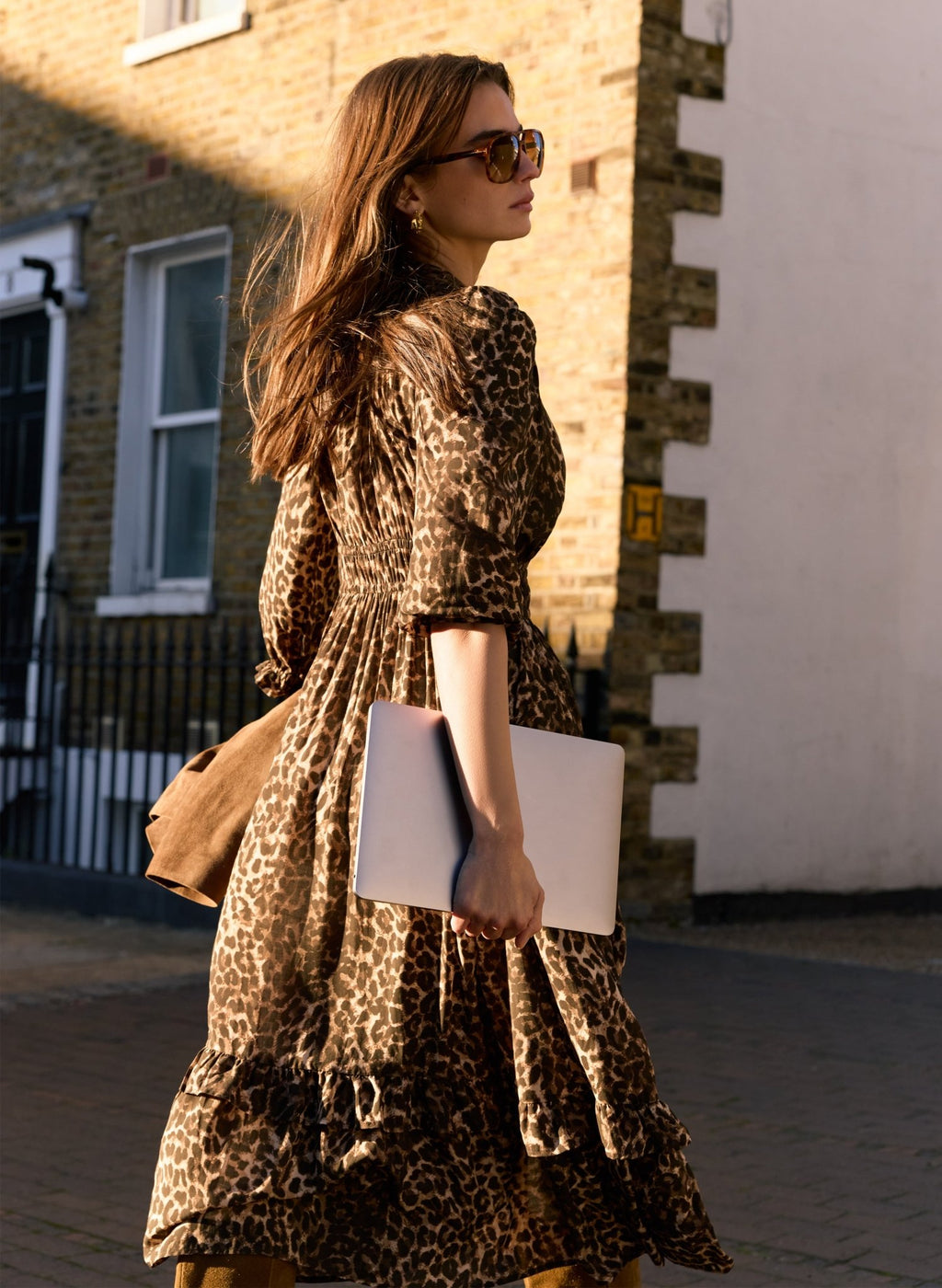 Christine Printed Midi Dress - Caramel Leopard Baukjen