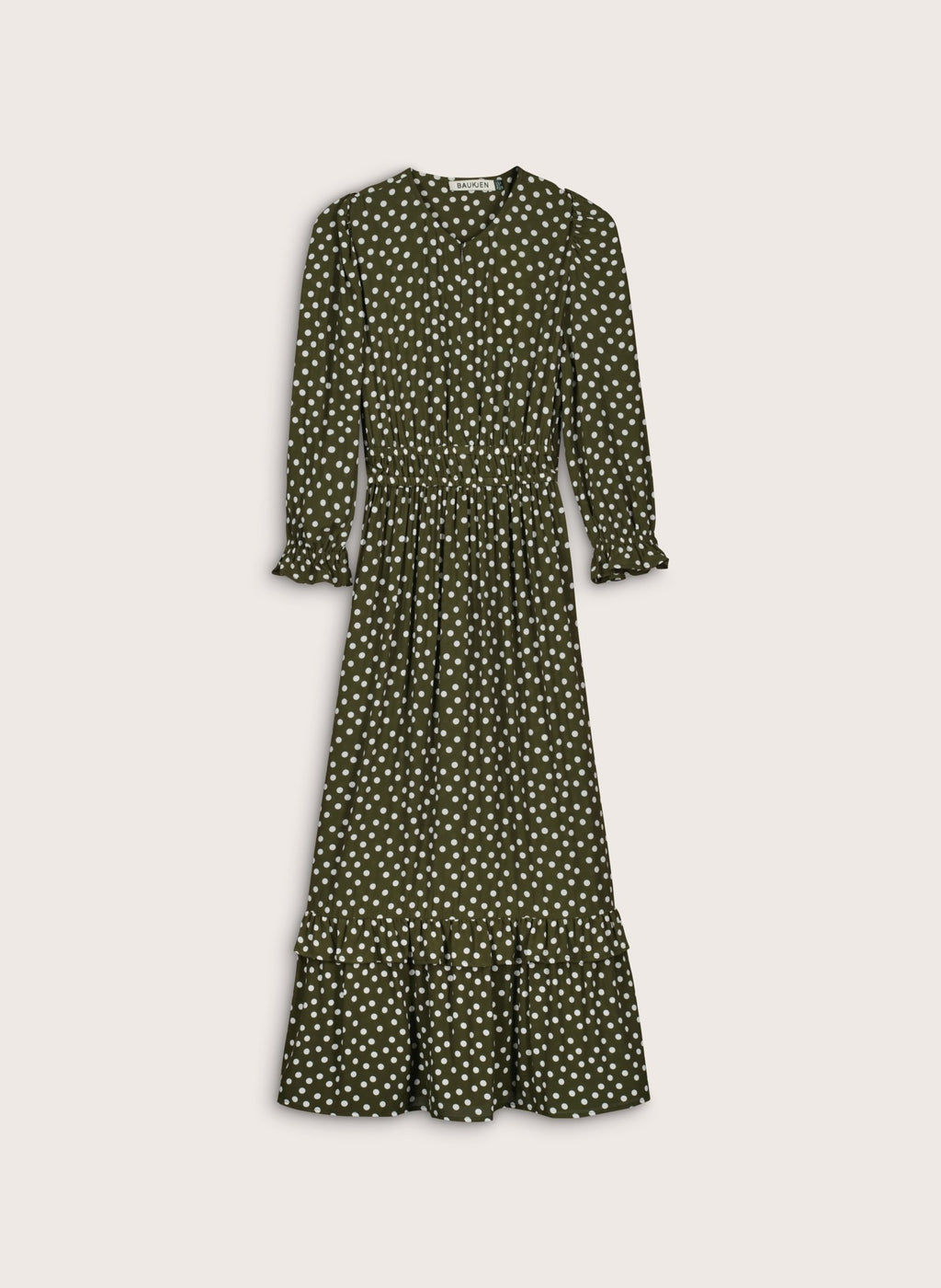 Christine Printed Midi Dress - Dark Olive Polka Baukjen