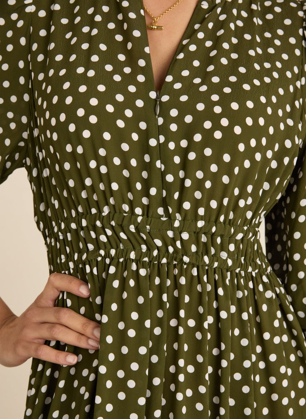 Christine Printed Midi Dress - Dark Olive Polka Baukjen