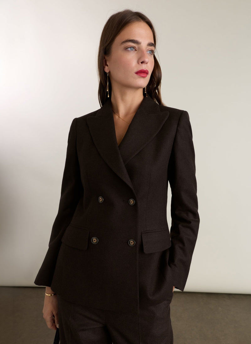Cissy Wool Blend Blazer - Dark Chocolate Baukjen