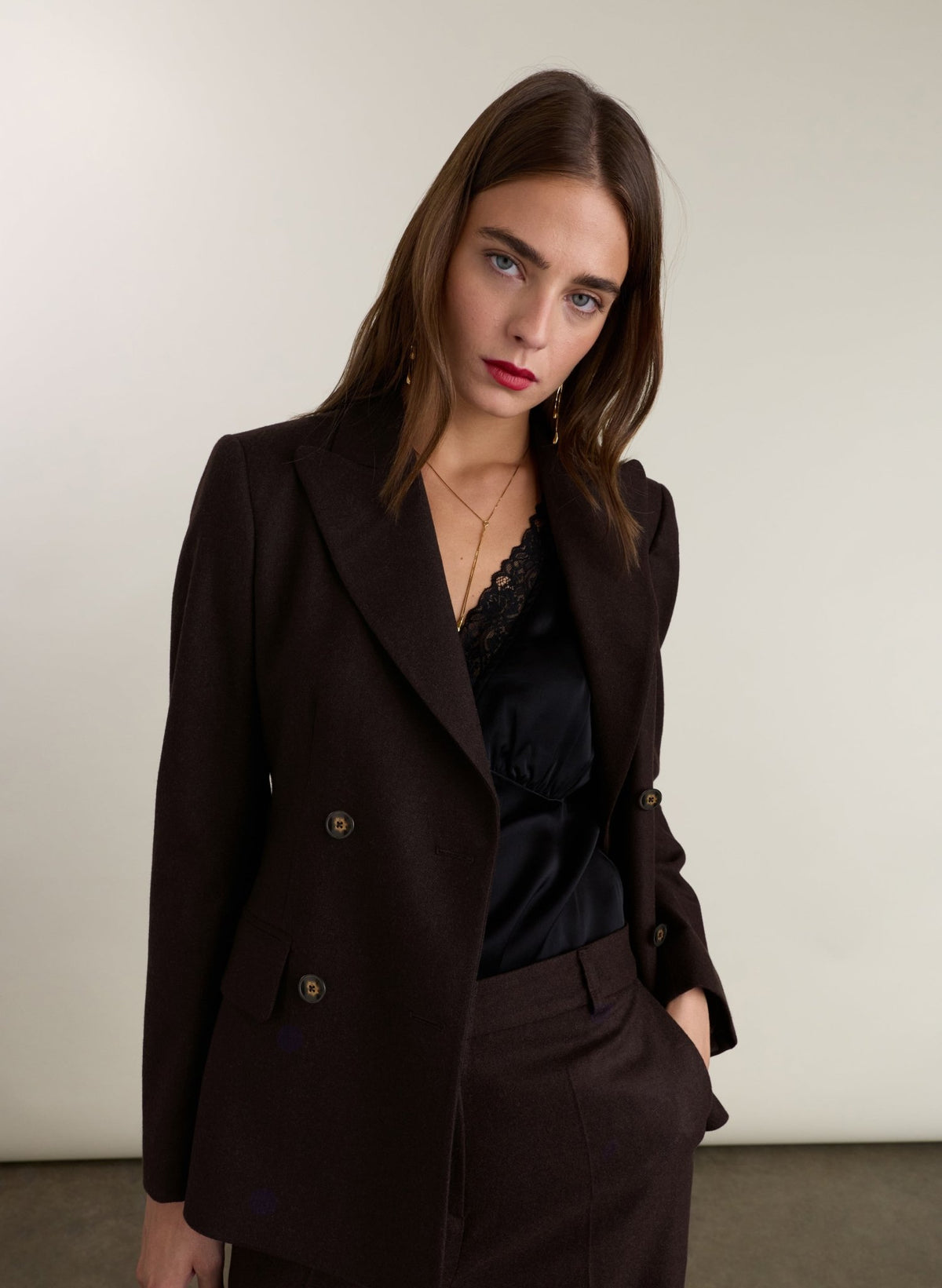 Cissy Wool Blend Blazer - Dark Chocolate Baukjen