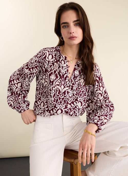 Claudia Printed Blouse - Burgundy Damask Baukjen