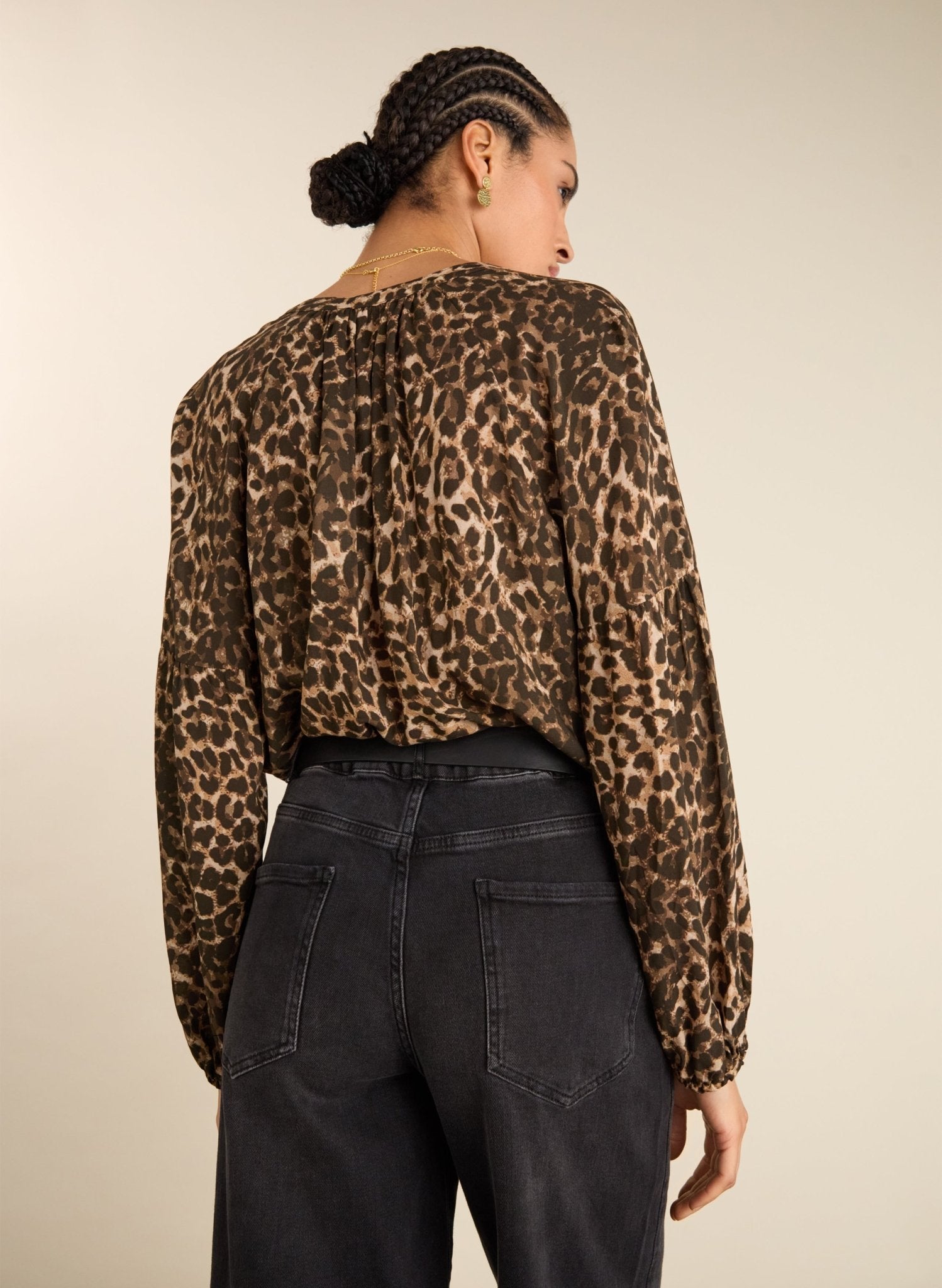 Claudia Printed Blouse - Caramel Leopard Baukjen