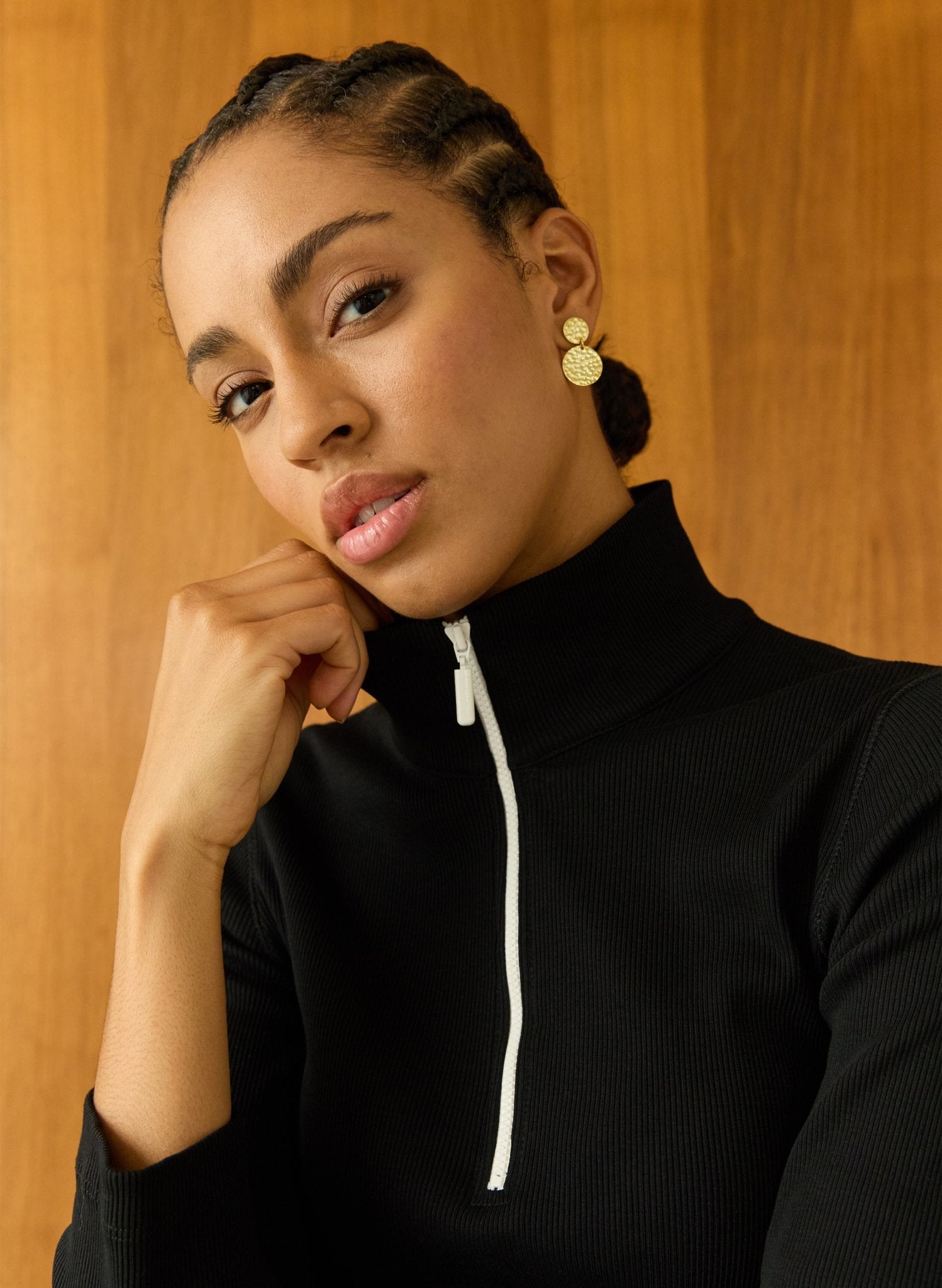 Clayton Organic Cotton Zip Turtleneck Top - Caviar Black | Baukjen