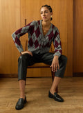 Clemence Wool Blend Argyle Cardigan - Grey & Burgundy Baukjen