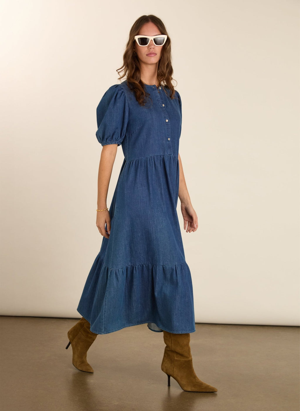 Clementina Denim Midi Dress - Mid Indigo Baukjen