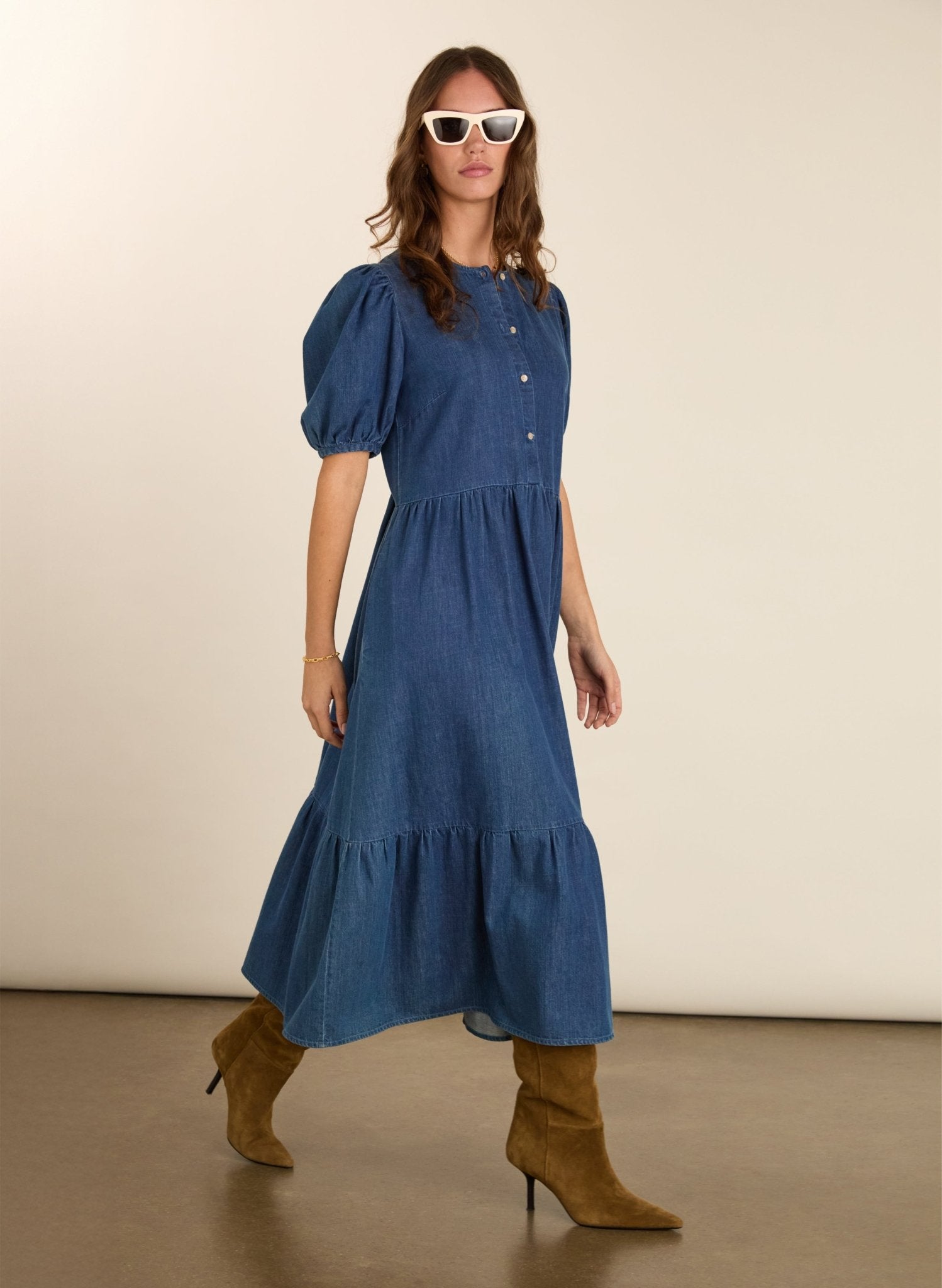 Clementina Denim Midi Dress - Mid Indigo Baukjen