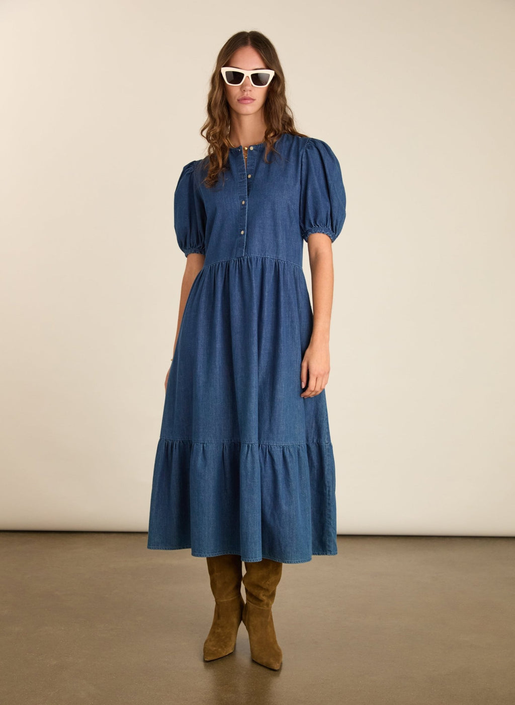 Clementina Denim Midi Dress - Mid Indigo Baukjen