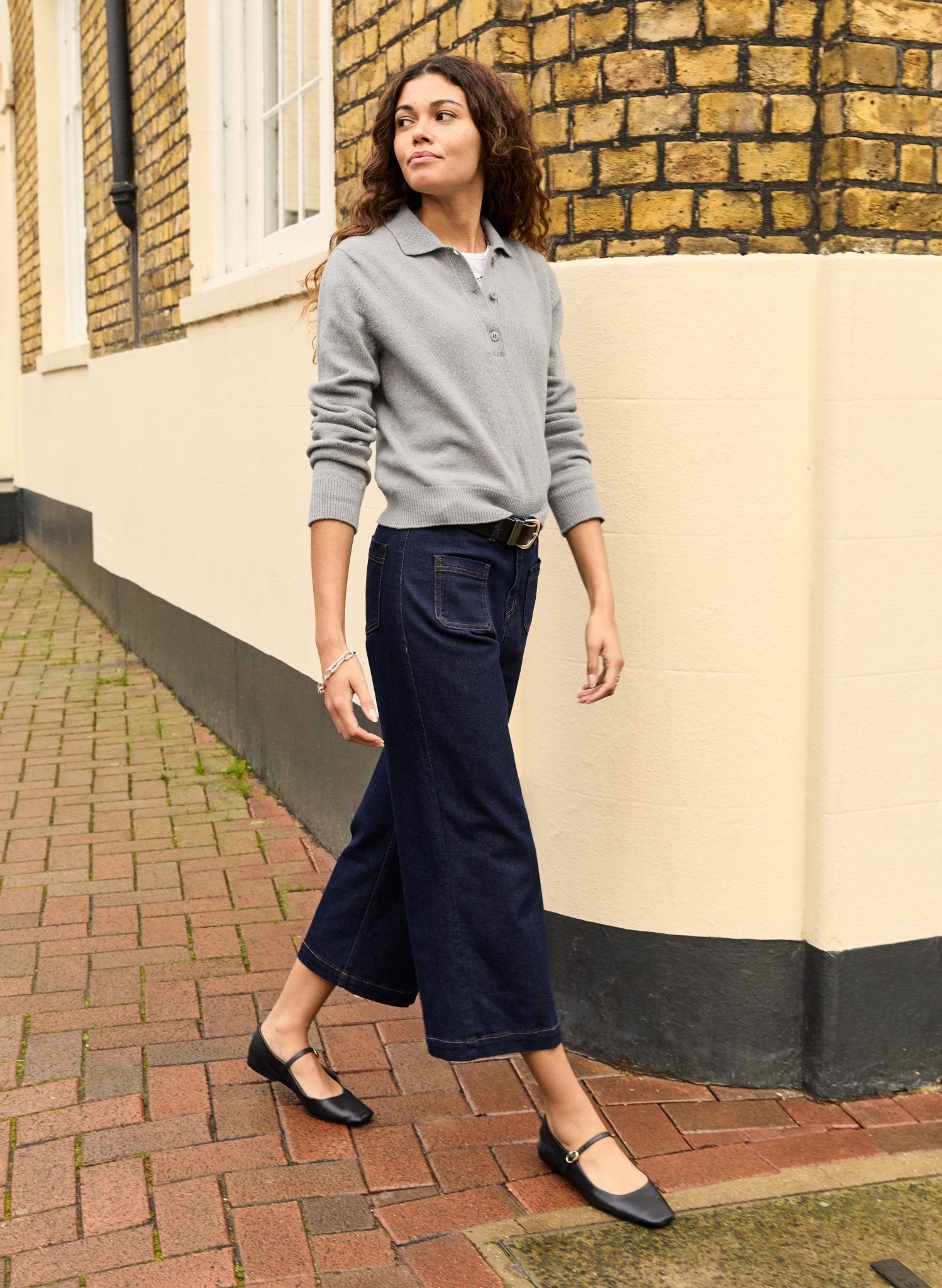 Clementine Wool Blend Polo Knit - Grey Marl Baukjen