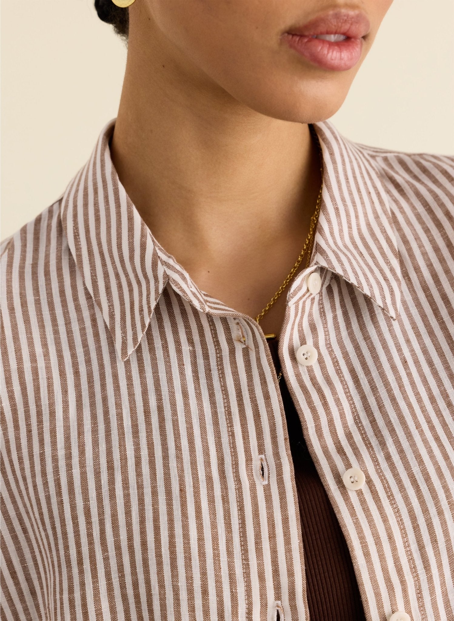 Clyde Linen Shirt - Chocolate Stripe Baukjen