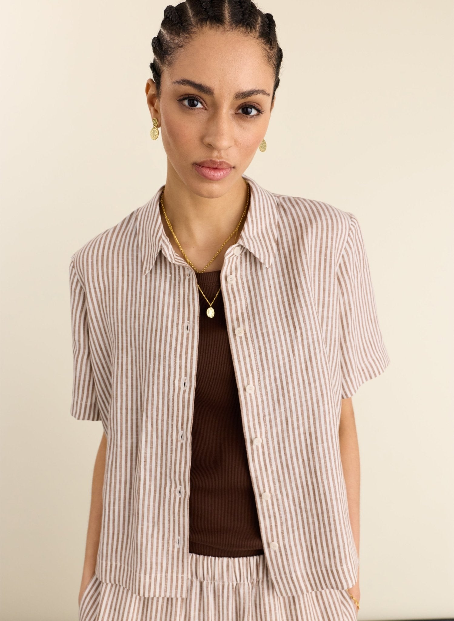 Clyde Linen Shirt - Chocolate Stripe Baukjen