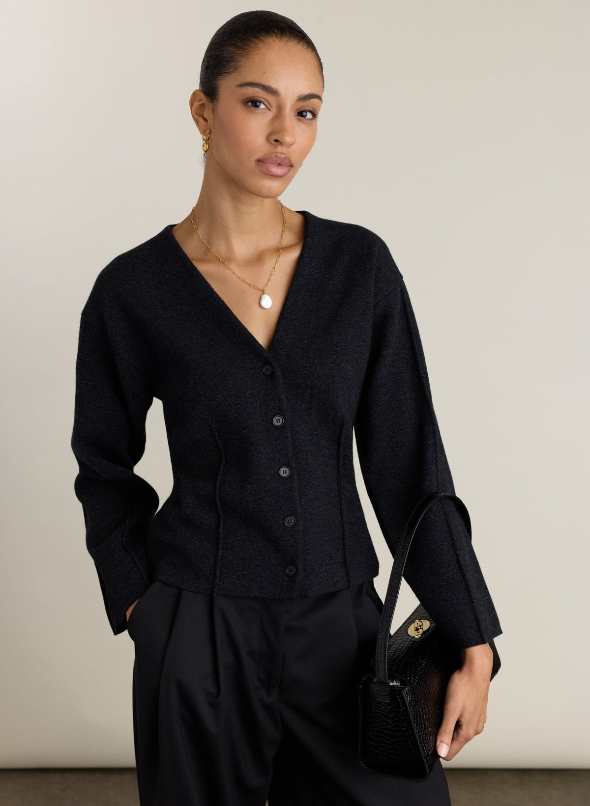 Coco Waisted Knit Jacket - Charcoal Baukjen