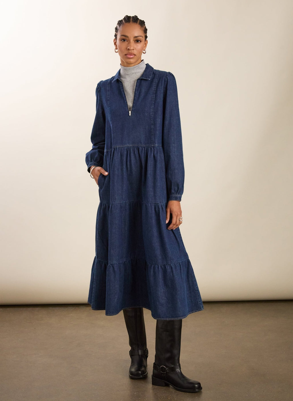Cody Denim Midi Dress - Indigo Baukjen
