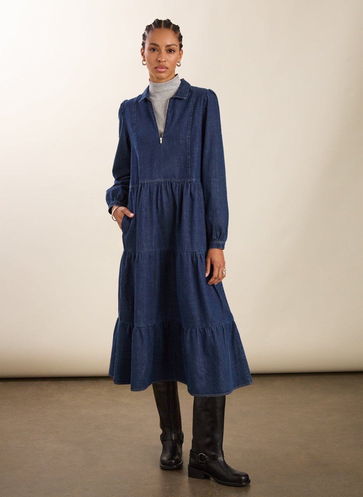 Cody Denim Midi Dress - Indigo Baukjen