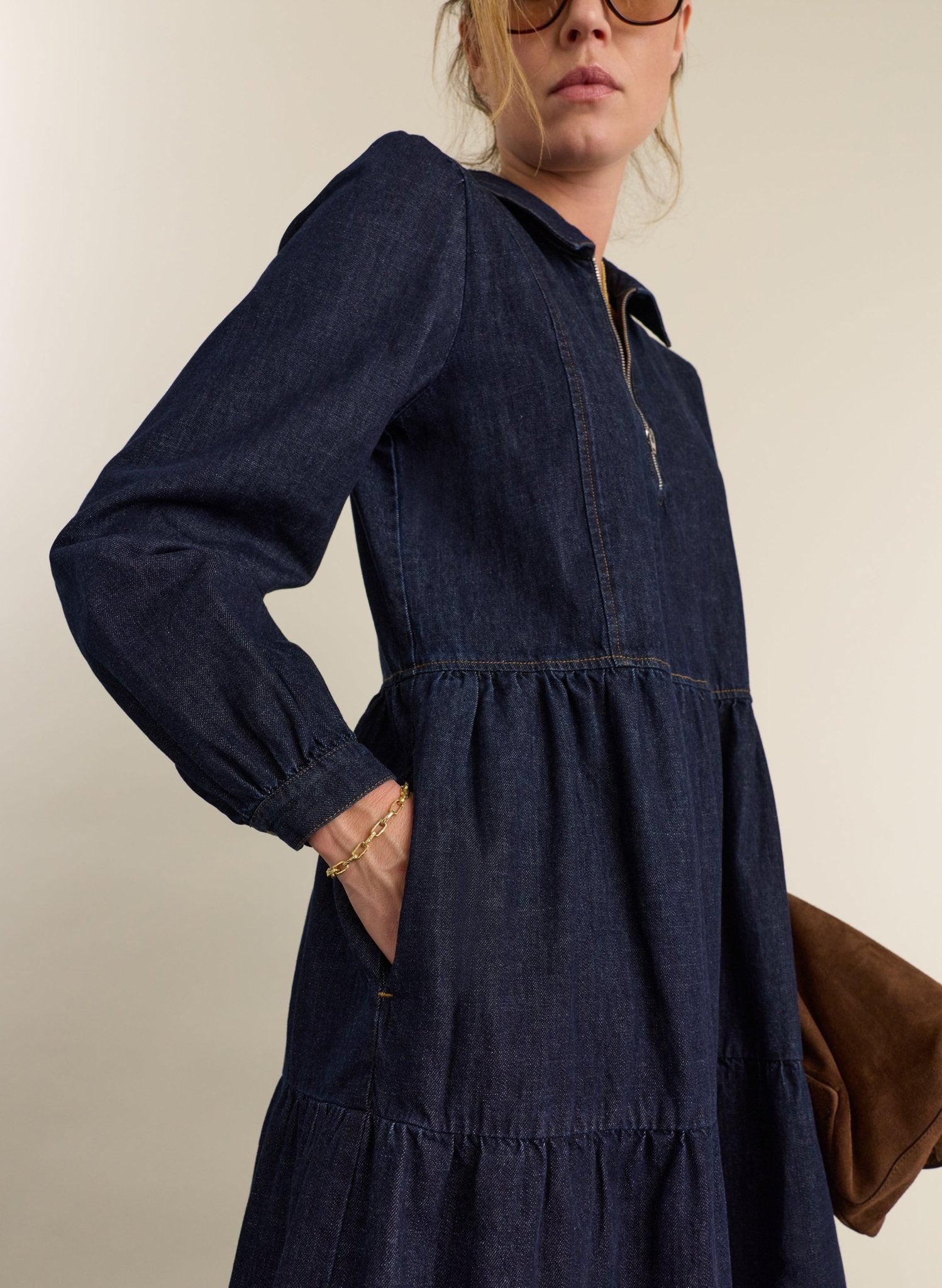 Cody Quarter Zip Denim Midi Dress - Dark Denim Baukjen