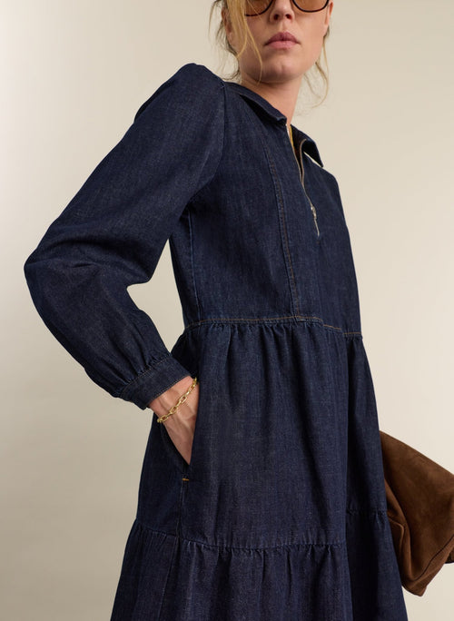 Cody Quarter Zip Denim Midi Dress - Dark Denim Baukjen