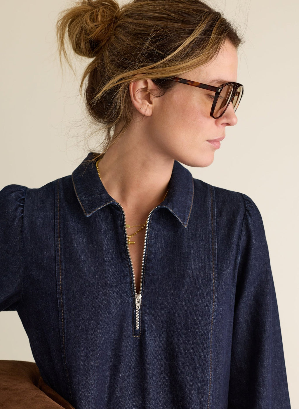 Cody Quarter Zip Denim Midi Dress - Dark Denim Baukjen
