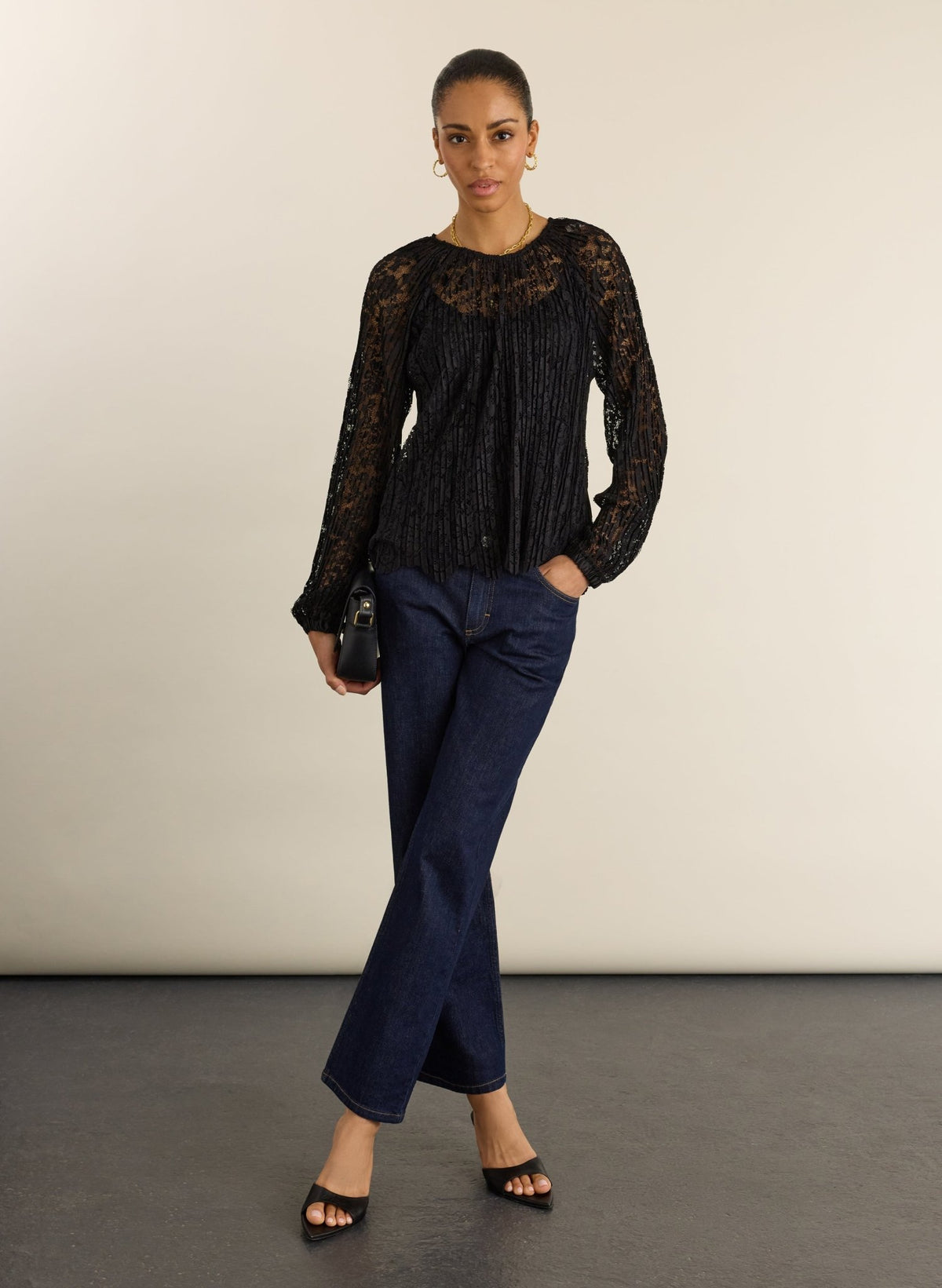Coline Recycled Lace Sheer Top - Caviar Black Baukjen