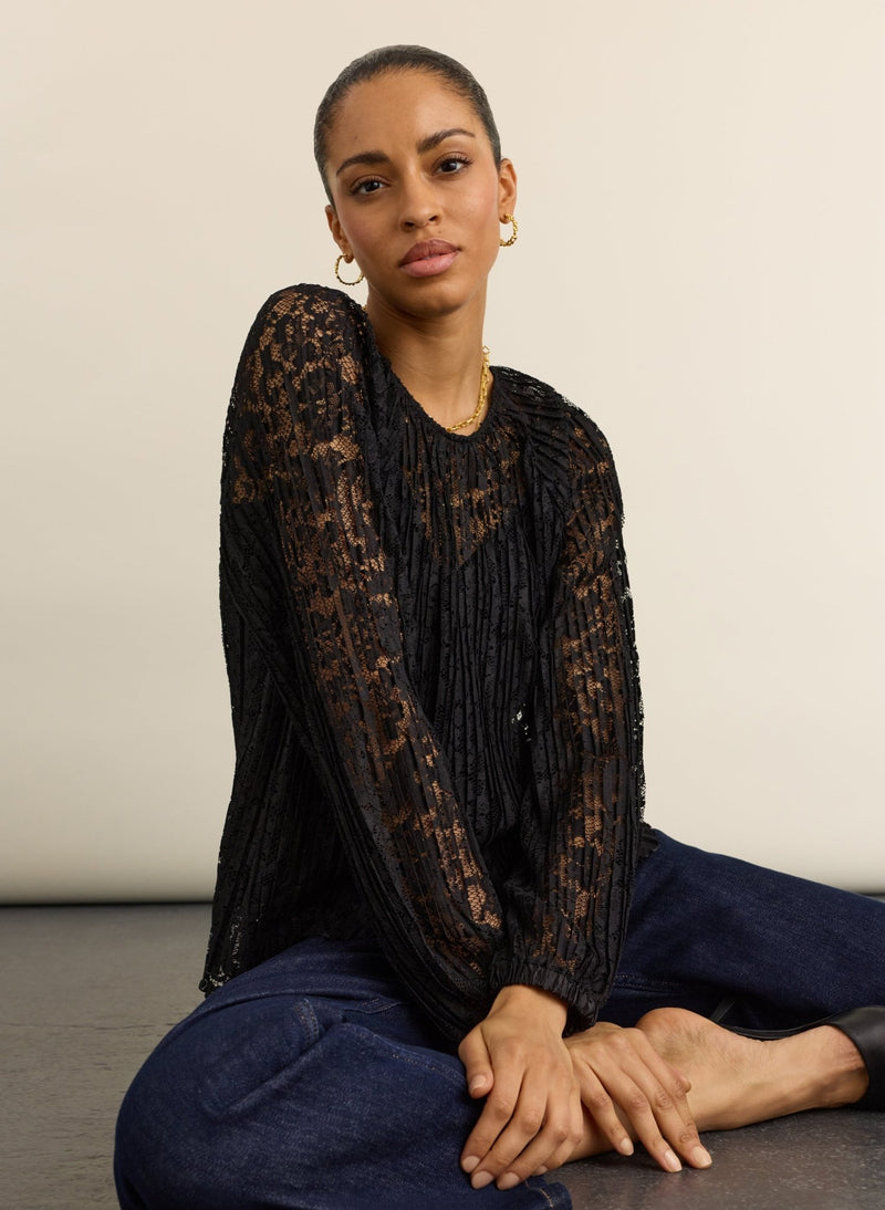 Coline Recycled Lace Sheer Top - Caviar Black Baukjen