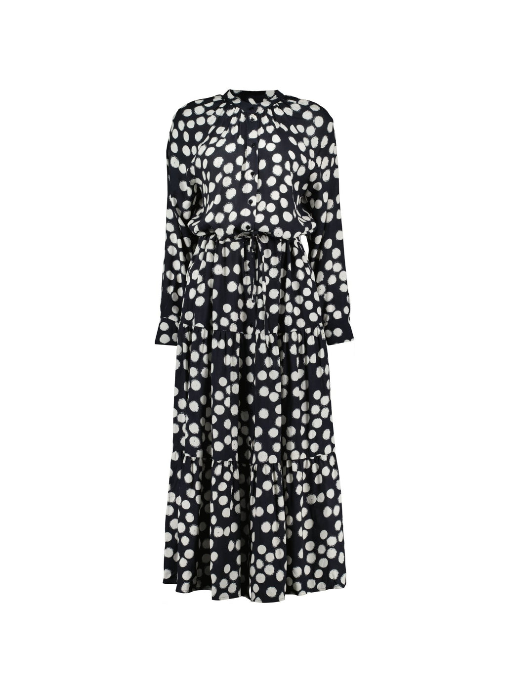 Cornelia Maxi Shirt Dress - Black Painted Polka Baukjen
