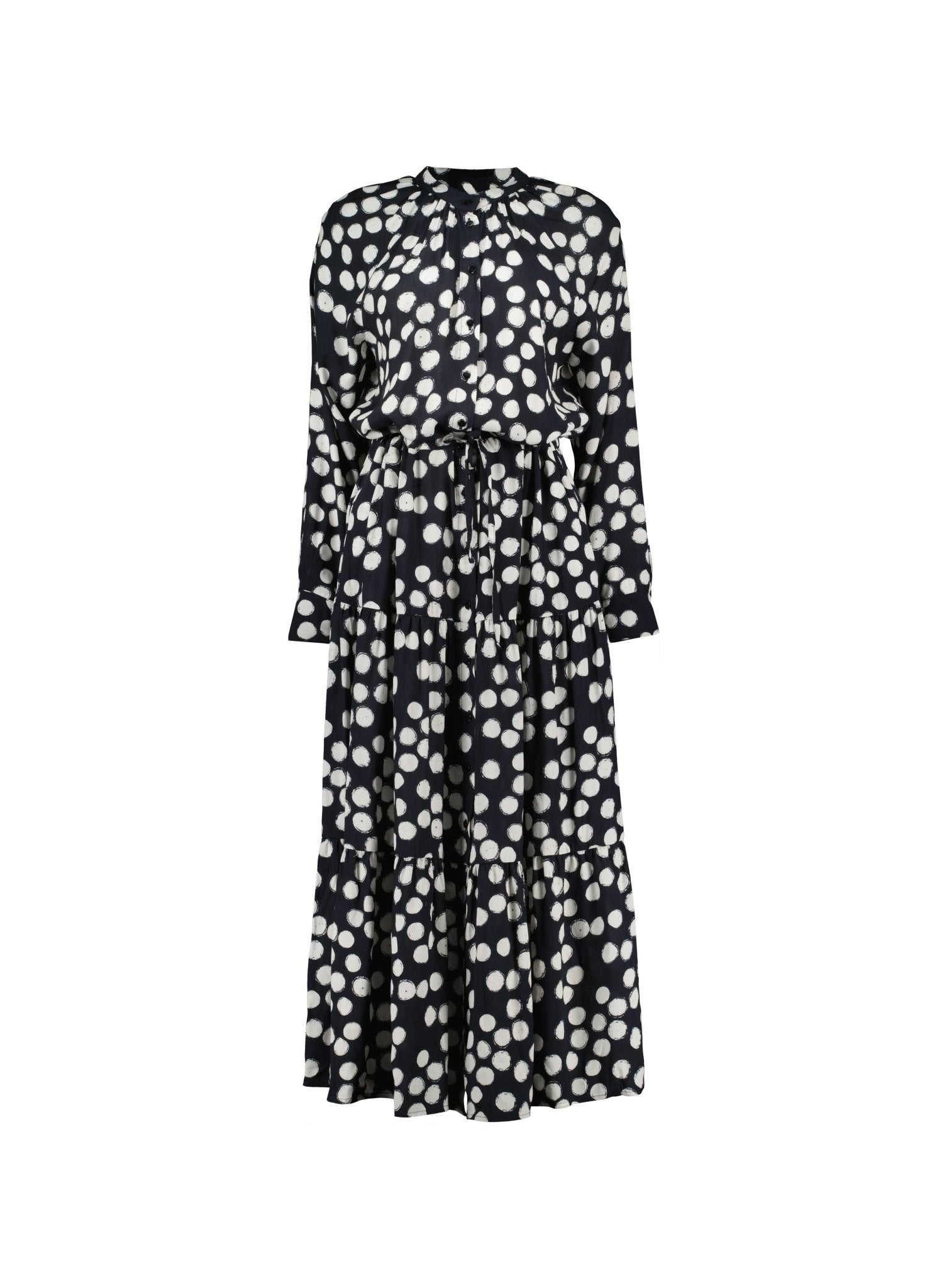 Cornelia Maxi Shirt Dress - Black Painted Polka Baukjen