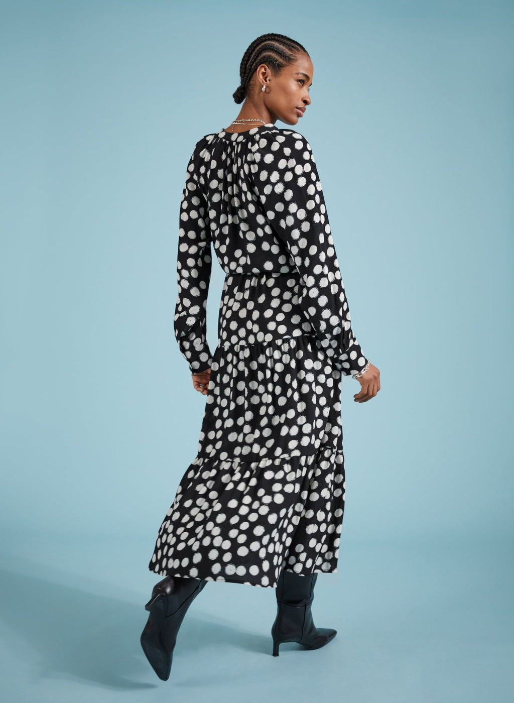 Cornelia Maxi Shirt Dress - Black Painted Polka Baukjen