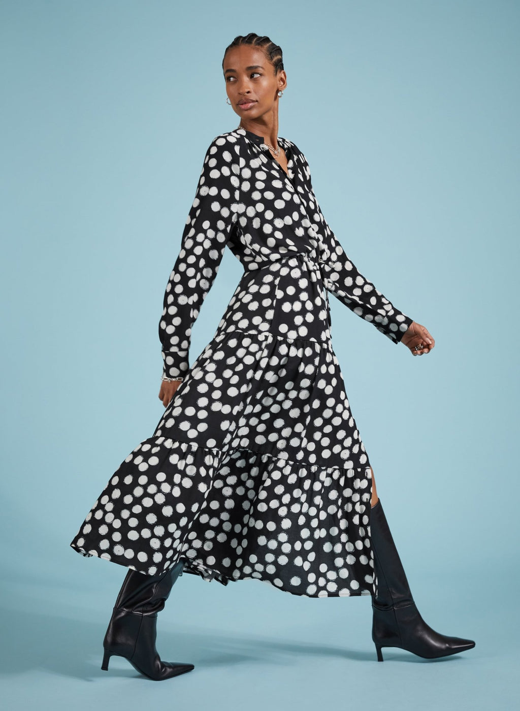 Cornelia Maxi Shirt Dress - Black Painted Polka Baukjen