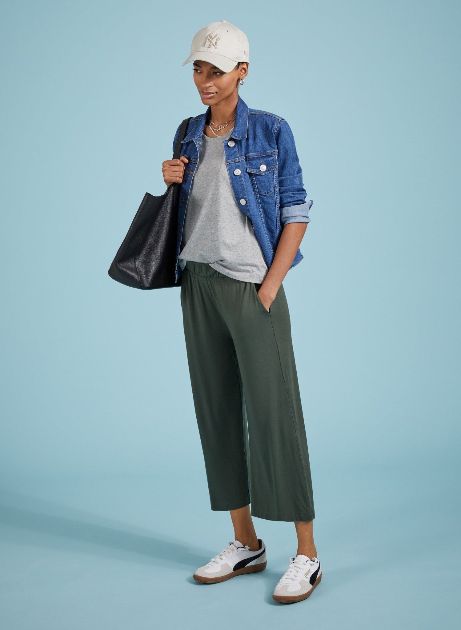 Cropped Palazzo Trousers - Deep Khaki Baukjen